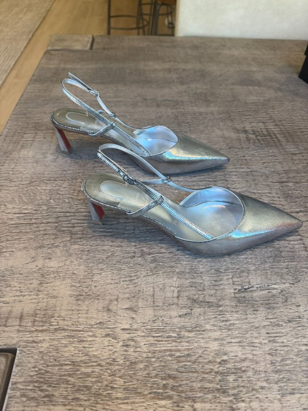 Christian Louboutin Condoroline 55 Silver Cracked Leather Slingback Pump